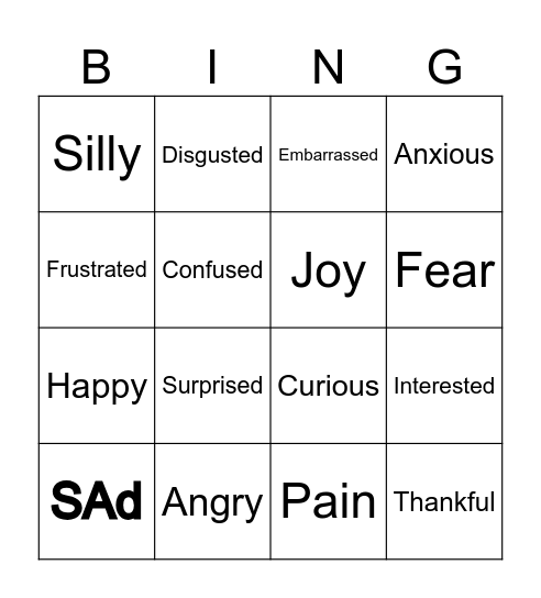Emotions Bing Bingo Card
