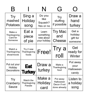 Thanksgiving Bingo Card