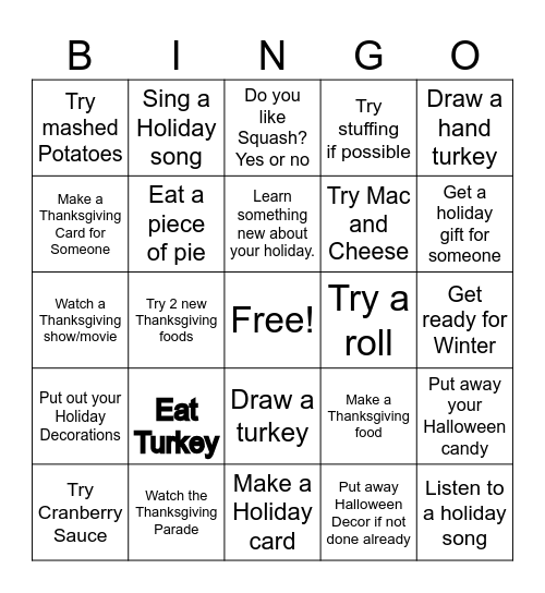 Thanksgiving Bingo Card