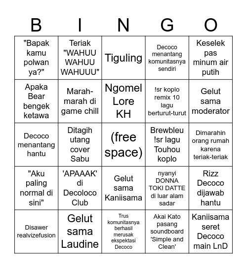 Decoco Donothon Bingo Card