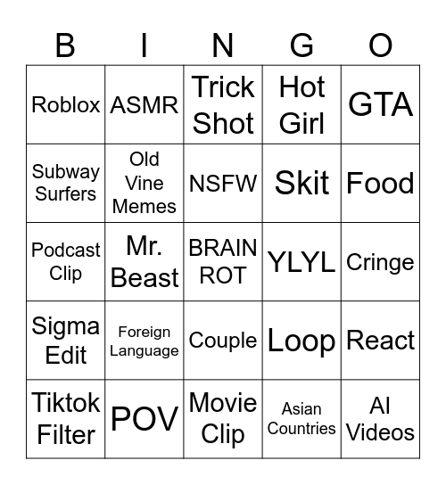 Reels Bingo Card