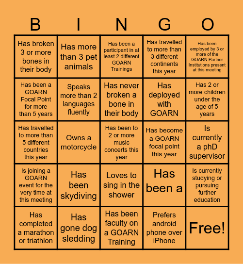 GOARN Partners Meeting - Tokyo 2025 Bingo Card