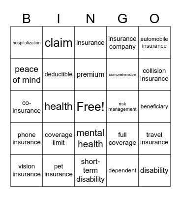 INSURANCE Bingo Card