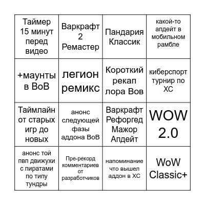 Варкрафт Директ 2024 Bingo Card