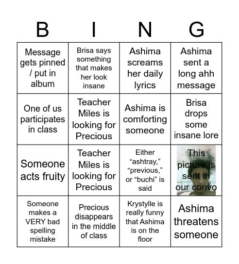 Weekday Family Bingo :3 Bingo Card