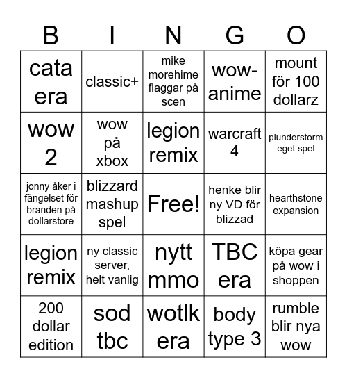 20årsångest med blizzzard! Bingo Card