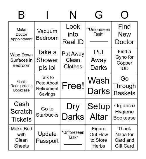 To Do: Week of Nov. 13-17 Bingo Card