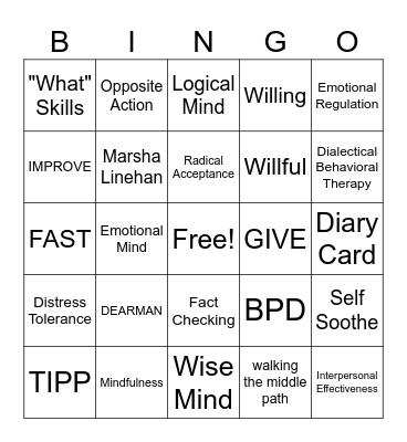DBT Bingo Card