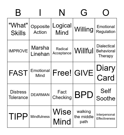 Dbt Bingo Card