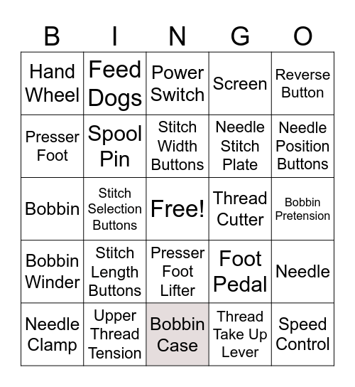 Sewing Bingo Card