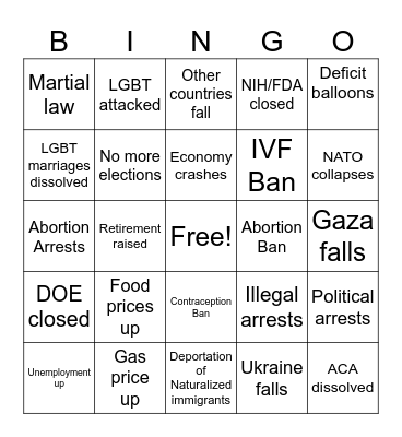 Trump Mess Bingo Card