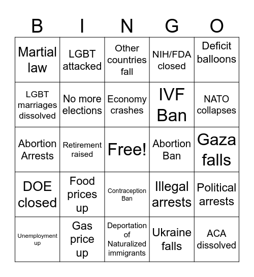 Trump Mess Bingo Card