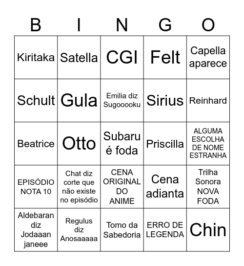 BINGO DO EPISÓDIO MAIS FODA Bingo Card