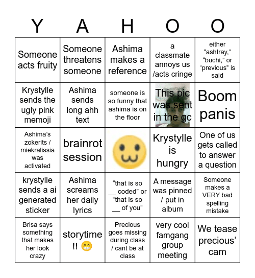 Weekday Famgang Bingo :3 Bingo Card