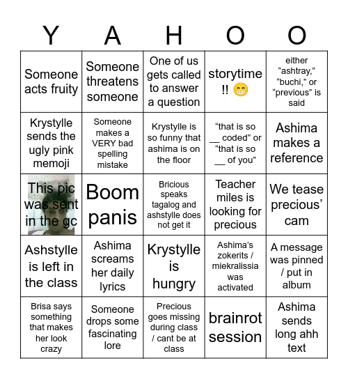 Weekday Family Bingo :3 Bingo Card