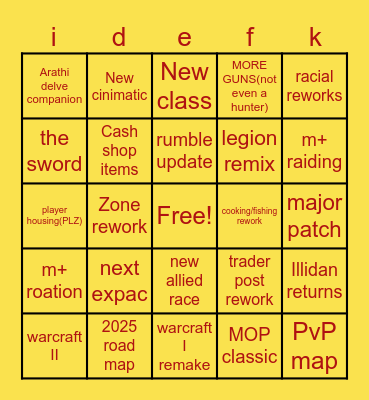 Warcraft direct Bingo Card