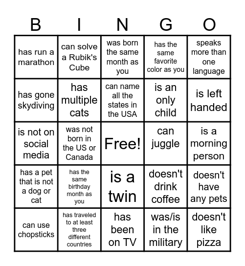 FIND SOMEONE WHO... Bingo Card