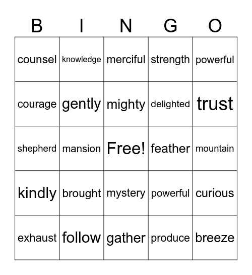 VOCABULARY Bingo Card