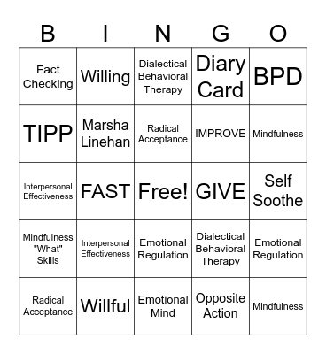DBT Bingo Card