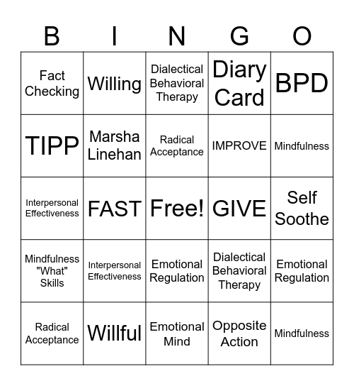 DBT Bingo Card