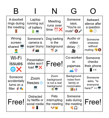 Remote Work Bingo Card