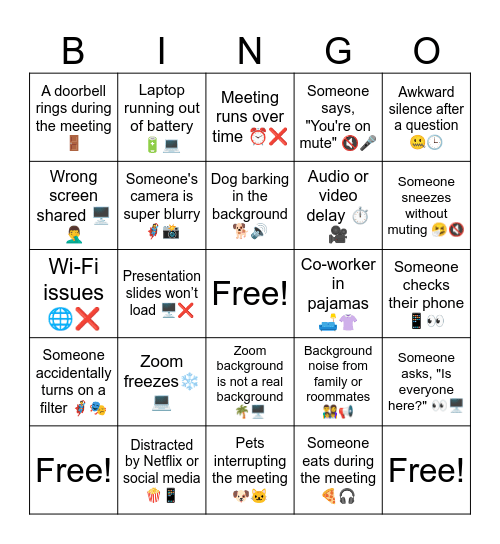 Remote Work Bingo Card