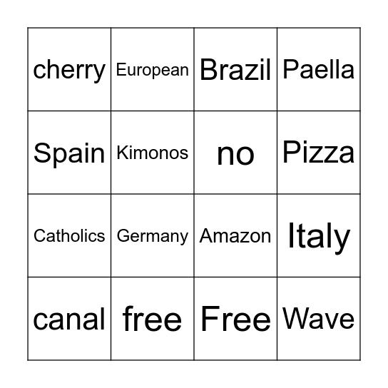 Cultural Bonanza Slideshow Game! Bingo Card