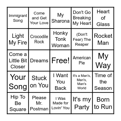 Throwback Music Bingo Card