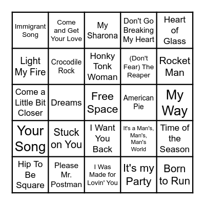 Throwback Music Bingo Card
