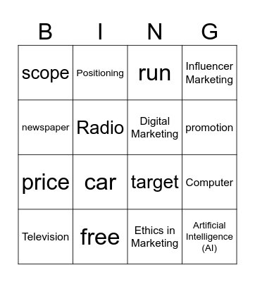 Marketing Bingo Card