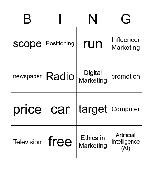 Marketing Bingo Card