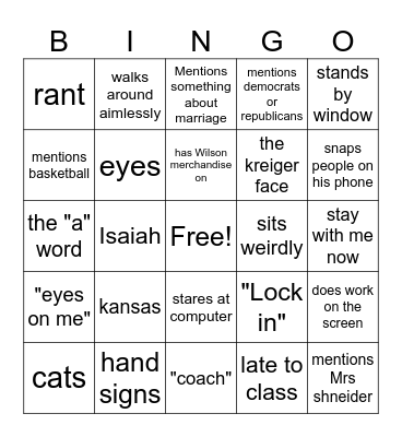 The Kreig Bingo Card