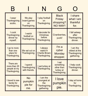 Thanksgiving is Near! BINGO Time! Bingo Card