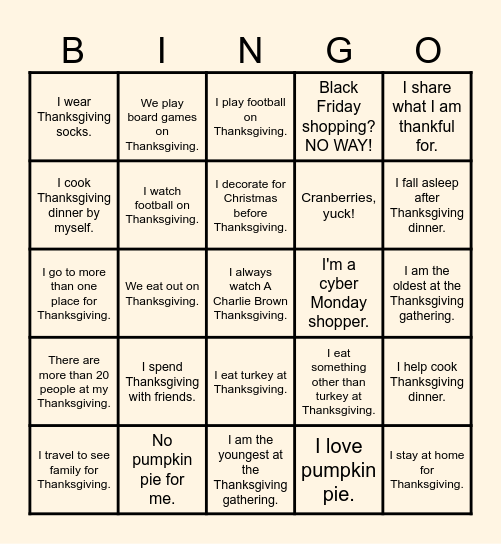 Thanksgiving is Near! BINGO Time! Bingo Card