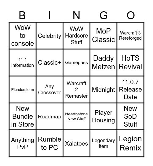 Warcraft 30th Anniversary Bingo Card