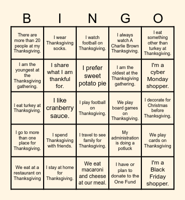 Thanksgiving is Near! BINGO Time! Bingo Card