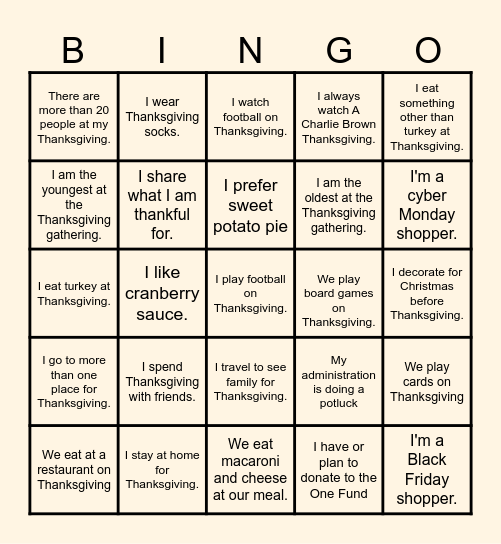 Thanksgiving is Near! BINGO Time! Bingo Card