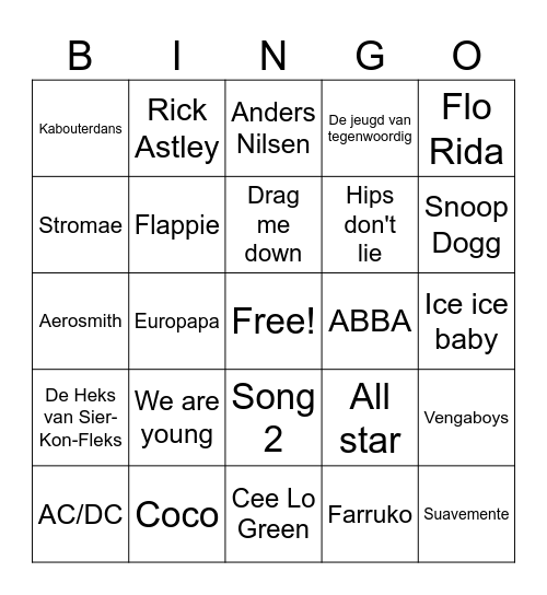 Muziek bingo Card