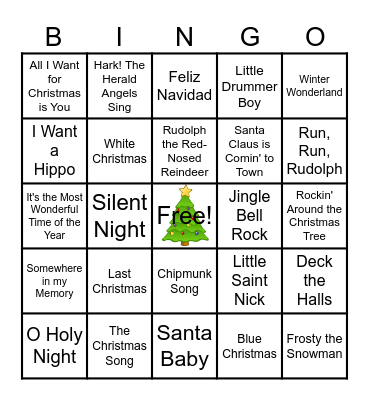 Christmas Song Bingo Card