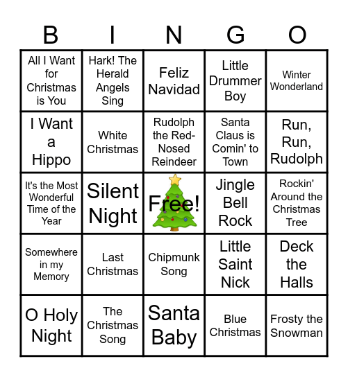 Christmas Song Bingo Card