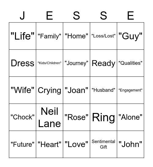 Golden Bachelorette Finale Bingo Card