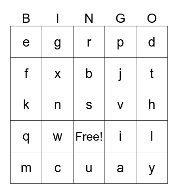 Alphabet Bingo Card