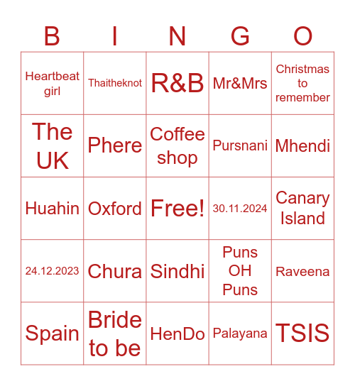 Raveena’s Bach 👰🏻‍♀️ Bingo Card