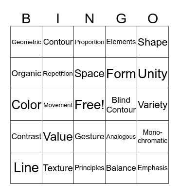 Elements of Art Bingo Card