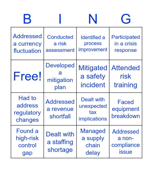 Risk Bingo Card