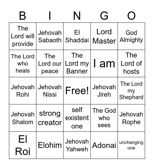 GOD'S NAMES Bingo Card