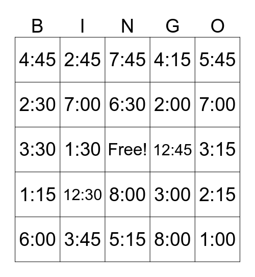 Telling time in Spanish Bingo Card