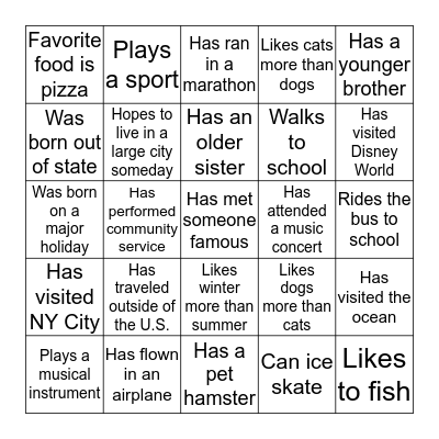 Scavenger Hunt Bingo Card