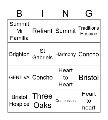 Hospice Bingo Card