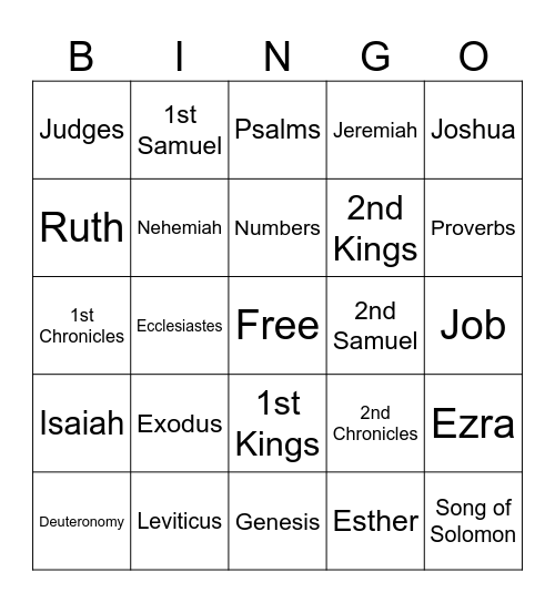 Books of the Bible Bingo Card